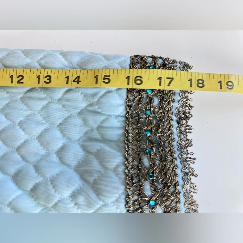 Vintage 70s Flobert Edwardian Baby Blue Bling Quilt Mod Long Robe House Coat - Picture 15 of 16